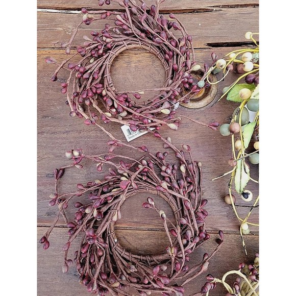 Lot 7 Pip Berry Vine Napkin Candle rings 2.5” & 4.5" opening Red Burgundy Green - Picture 3 of 8